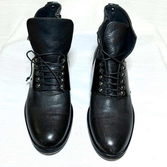Napoleoni Made in Italy Black Lace up Leather Boots Sz 39 - Picture 2 of 8
